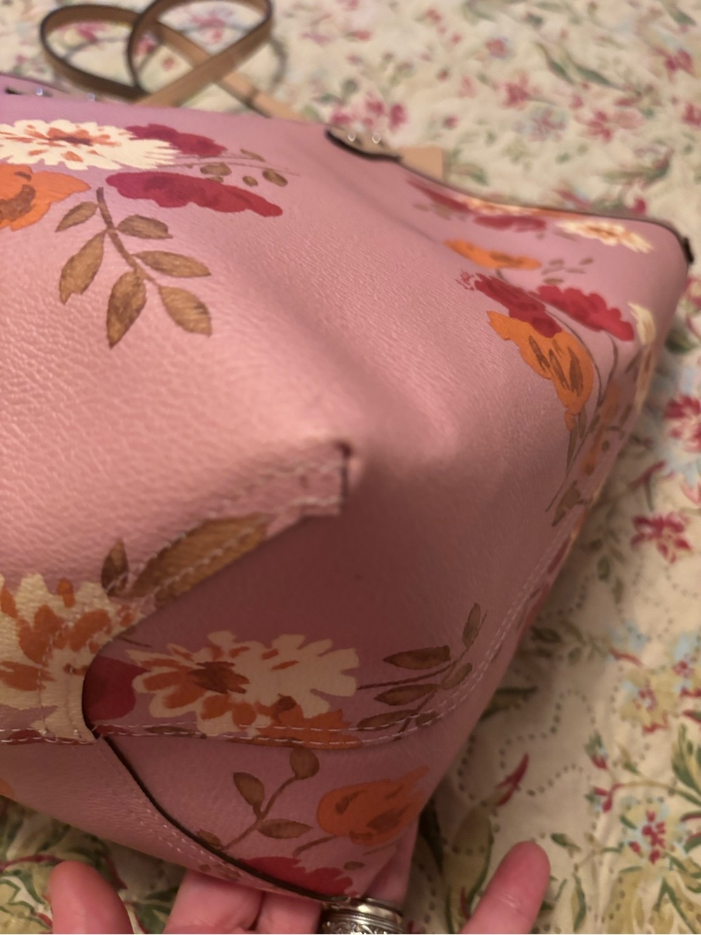Coach Peony Floral print Tote with Tan Trim - Picture 7 of 16